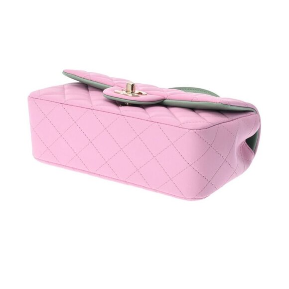 Authentic CHANEL Lambskin Quilted Mini Top Handle Rectangular Flap Lilac Green - Picture 8 of 13